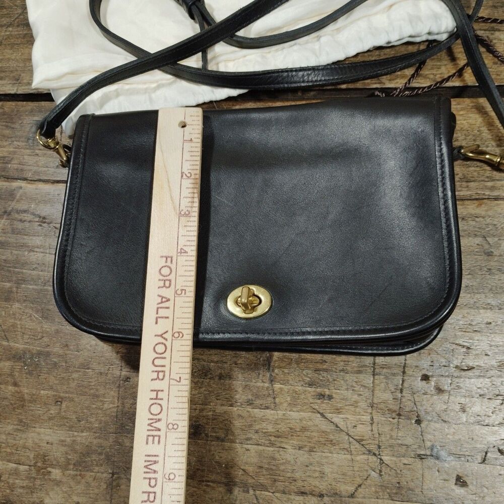 Vintage Coach Bag Purse Pocket Crossbody Black Leather 9755 Strap Dust Bag Tag - Picture 11 of 14